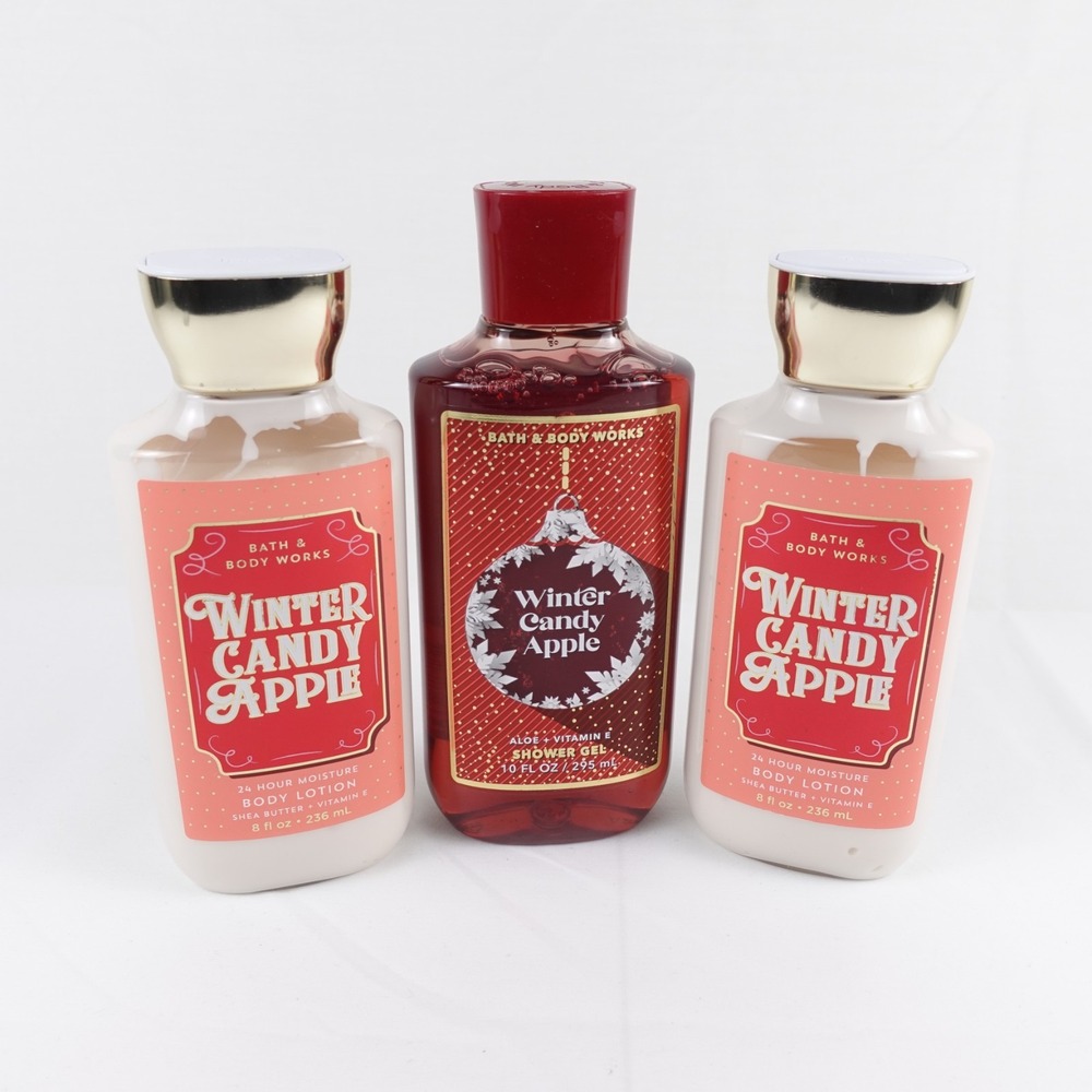 Bath & Body Works Winter Candy Apple Shower Gel Shea Butter Body Lotions Full Sz